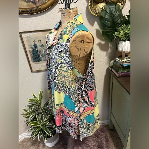 Spense NWT Blue Orange Pink Colorful Paisley Floral Stretch Sleeveless Blouse M - Picture 4 of 8